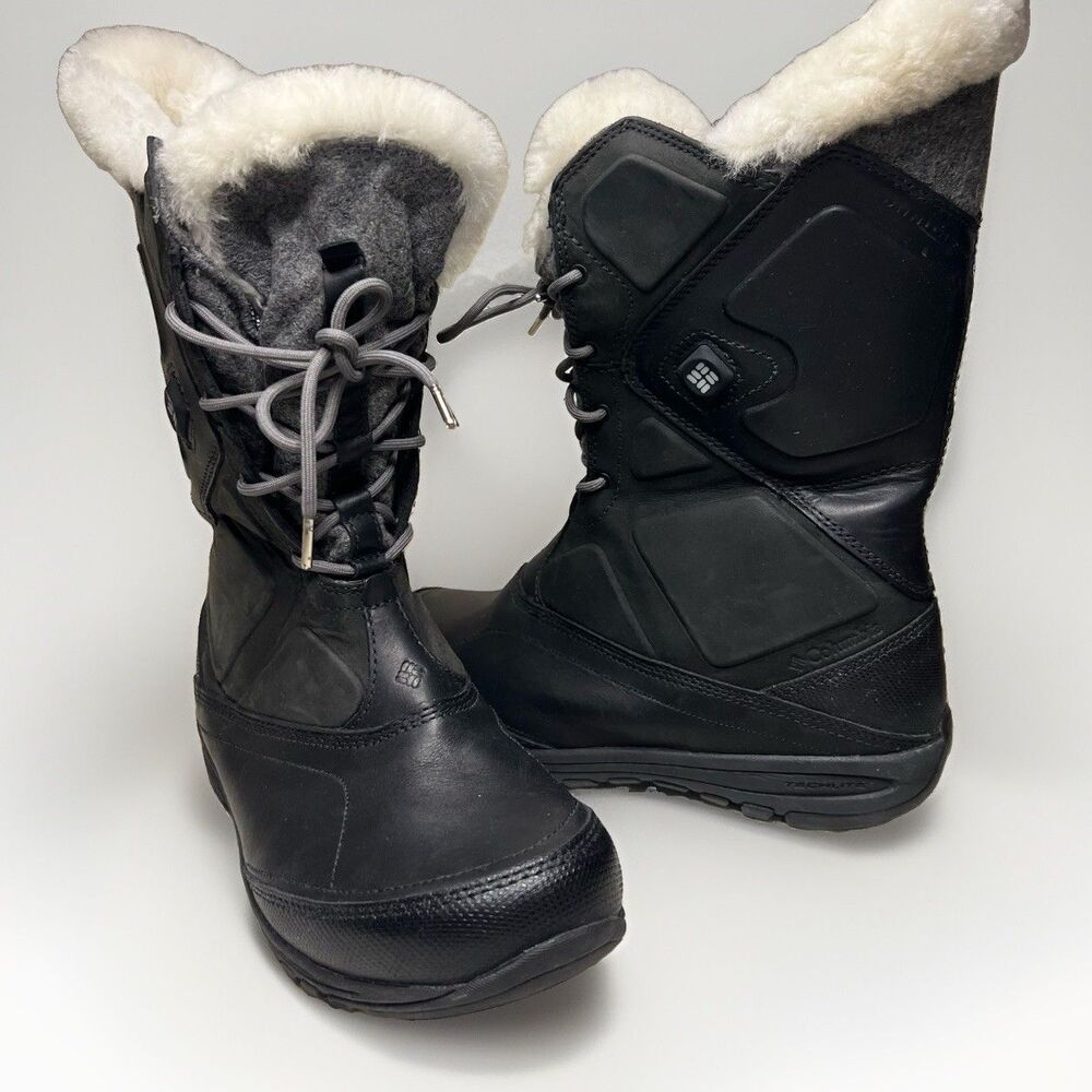 Columbia Womens Boots 6.5 Snow Black Leather Tall Waterproof Winter